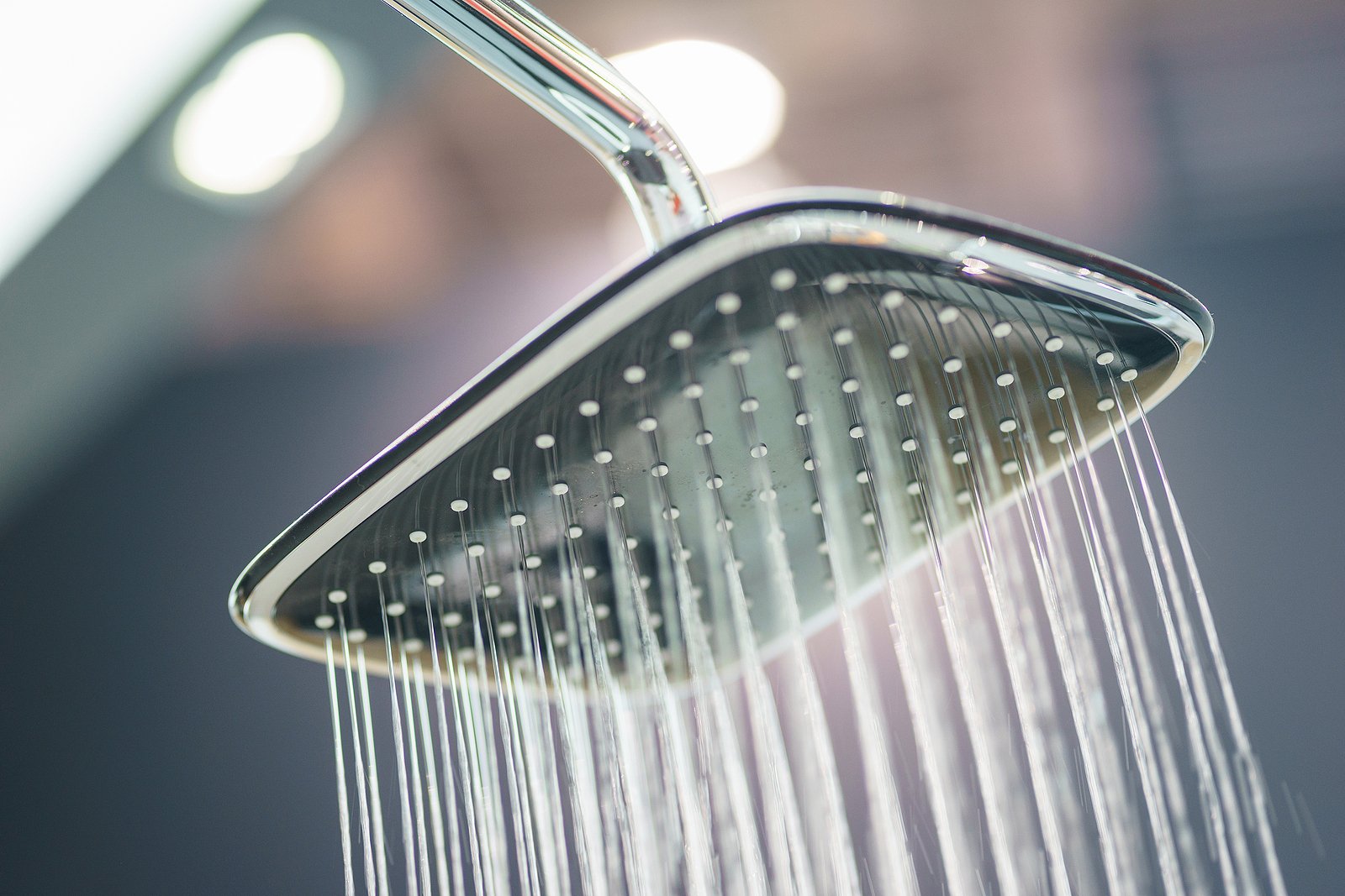 Water pours from the modern shower